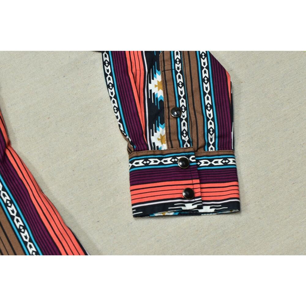 Wrangler Retro Women Small Western Snap Shirt Southwestern Aztec Stripe Cotton - Picture 5 of 8